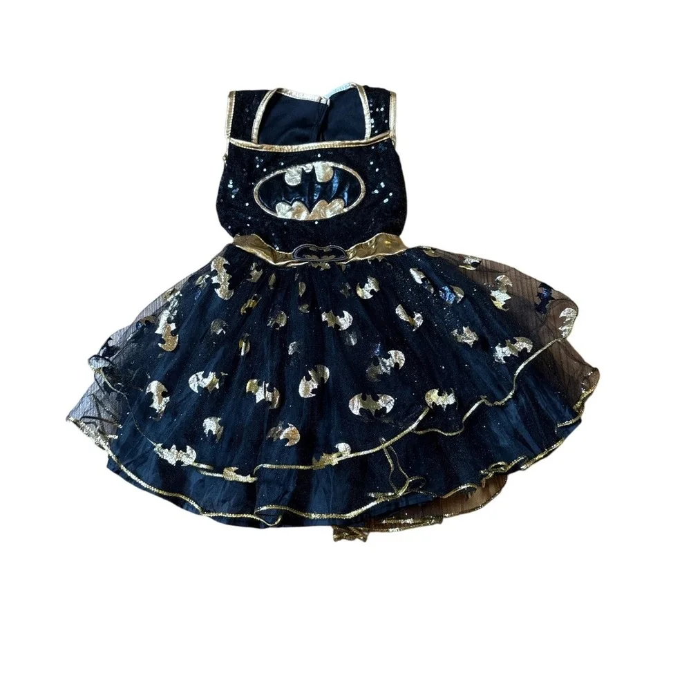 DC Comics Batman Tutu Dress Kids Black Gold Sequin Superhero Costume SIZE 4T